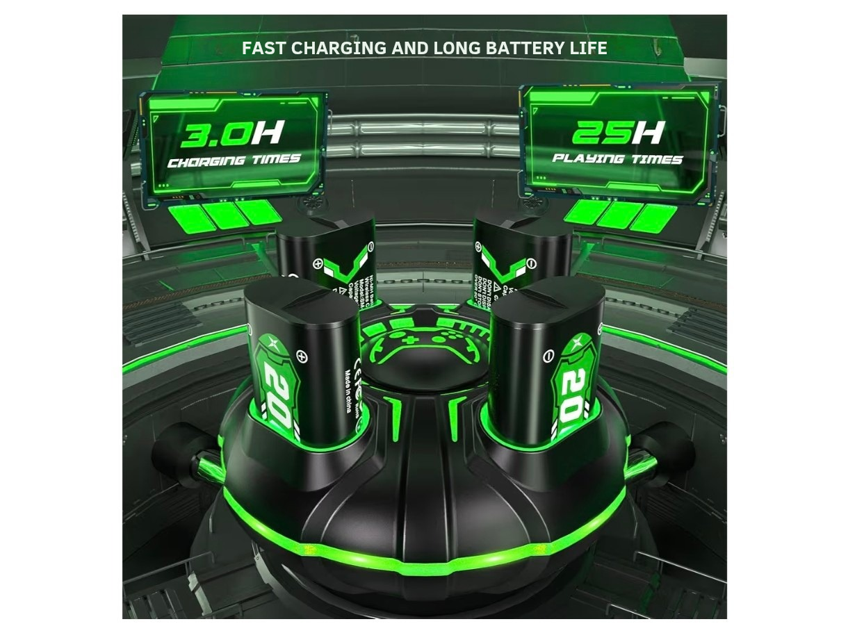 4×2000mAh Pilas Recargables Xbox con Estación de Cargador Rápido y Luz LED,Batería Recargable Compatible con Xbox One/Xbox Series X|S Xbox One S/Xbox One X/Xbox One Elite