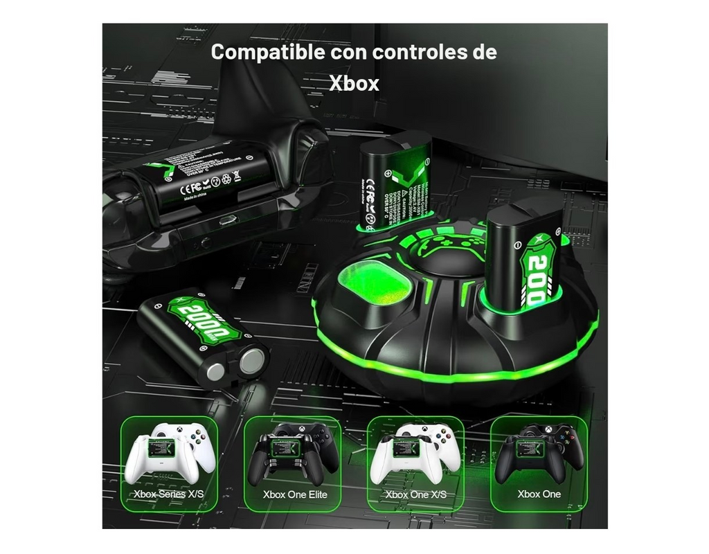 4×2000mAh Pilas Recargables Xbox con Estación de Cargador Rápido y Luz LED,Batería Recargable Compatible con Xbox One/Xbox Series X|S Xbox One S/Xbox One X/Xbox One Elite